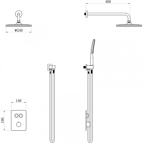 Душевая система beWash BV0ITSS226 с термостатом Хром латунь встраиваемый