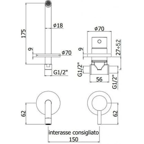 Смеситель для раковины Paffoni Light LIG007HGSP70 Золото медовое брашированное латунь встраиваемый