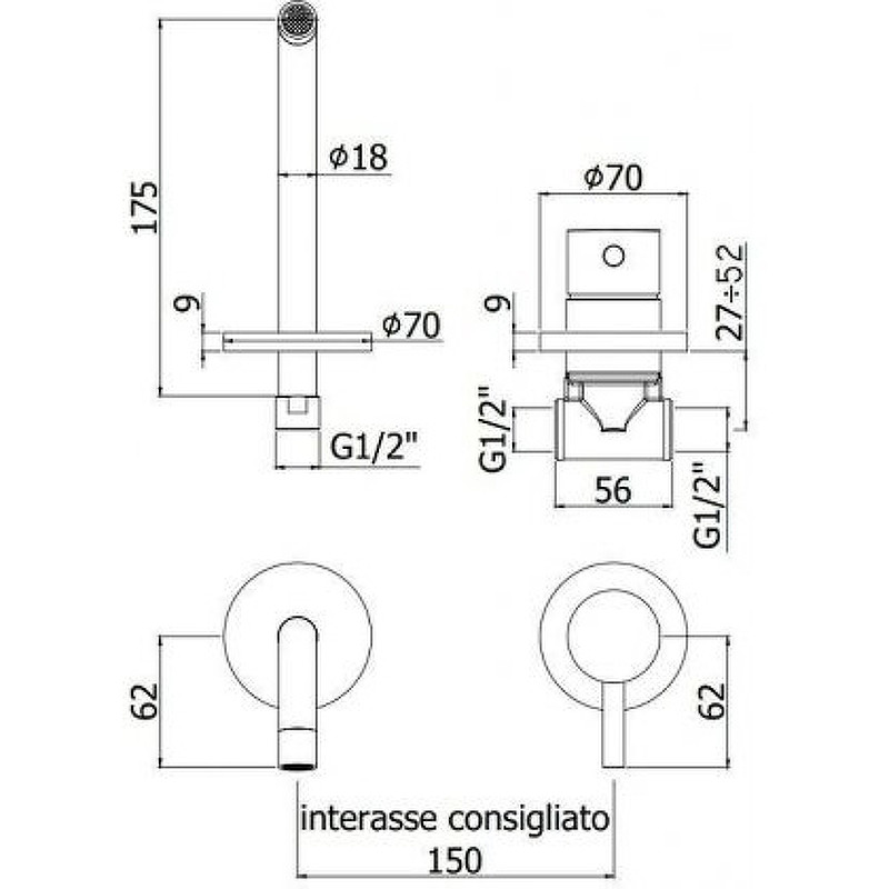 Смеситель для раковины Paffoni Light LIG007HGSP70 Золото медовое брашированное латунь встраиваемый