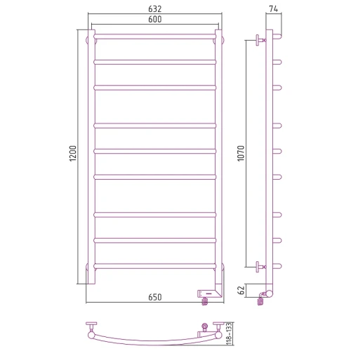 Электрический полотенцесушитель Сунержа Галант 2.0 1200x600 R 30-5201-1260 Белый матовый нержавеющая сталь