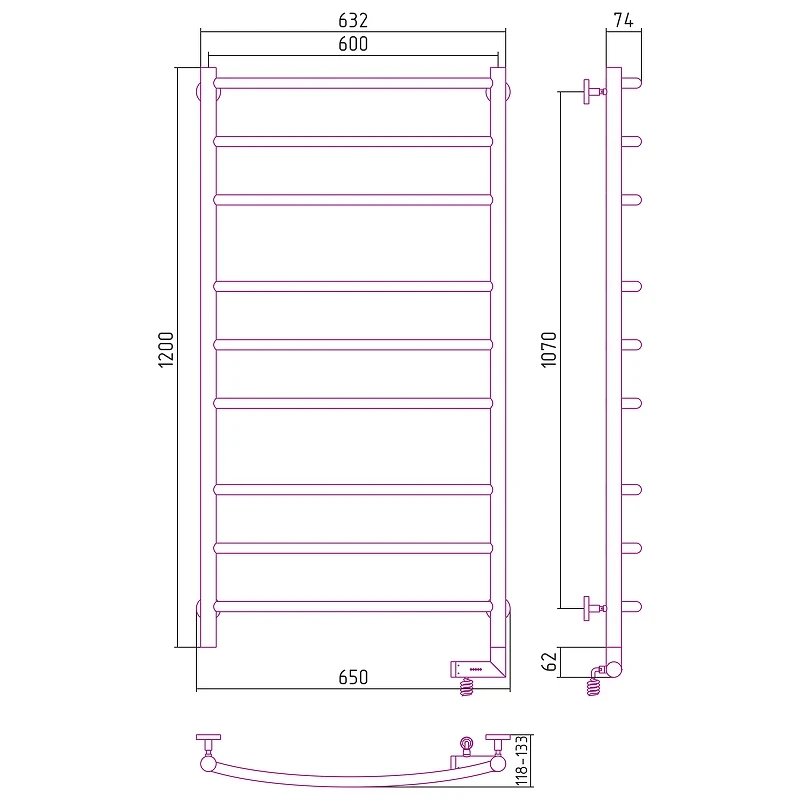 Электрический полотенцесушитель Сунержа Галант 2.0 1200x600 R 30-5201-1260 Белый матовый нержавеющая сталь