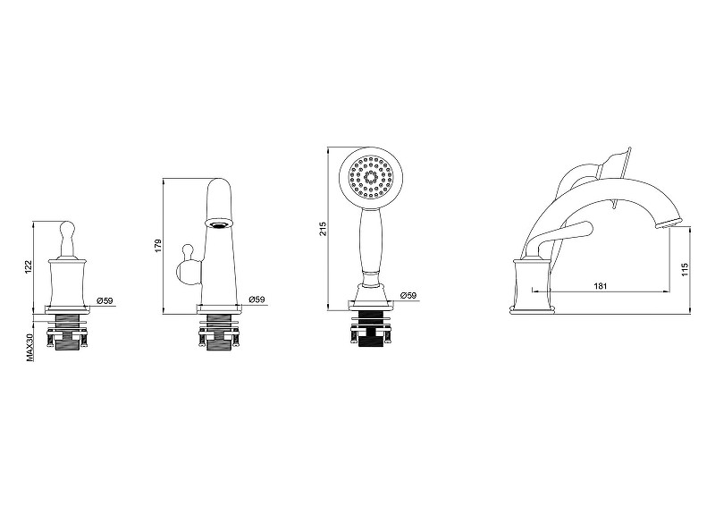 Смеситель на борт ванны Wonzon & Woghand Steam WW-88659008-BG цвет Брашированное золото
