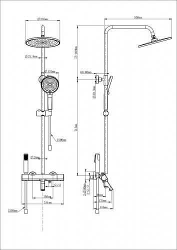 Душевая система Wonzon & Woghand The One WW-B3094-MB с термостатом цвет Черный матовый