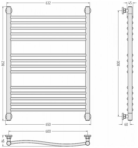 Водяной полотенцесушитель Сунержа Флюид+  80x60 05-0222-8060 цвет Состаренная бронза