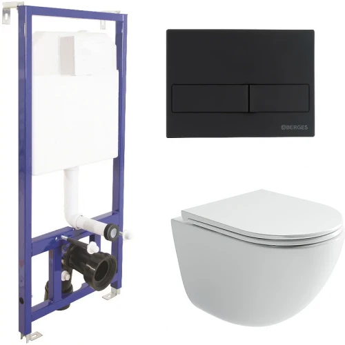 Комплект унитаза Ceramicanova Vogue CN4008T с инсталляцией Berges Novum L5 040215 с сиденьем Микролифт и Черной матовой клавишей смыва фарфор подвесной