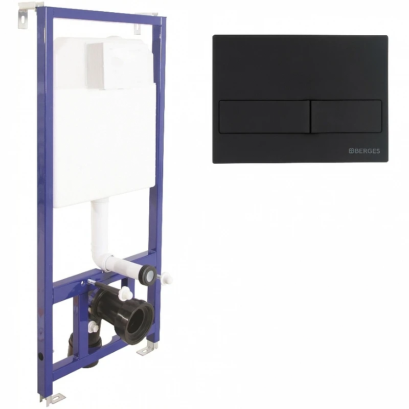 Комплект унитаза Ceramicanova Vogue CN4008T с инсталляцией Berges Novum L5 040215 с сиденьем Микролифт и Черной матовой клавишей смыва фарфор подвесной