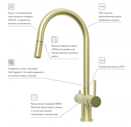 Смеситель для кухни Seaman Como, LG цвет Светлое золото