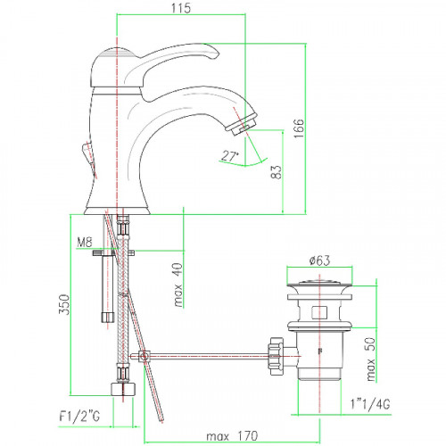 Смеситель для раковины Webert Aurora AU830102010 Золото