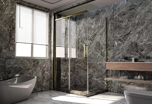 Душевая стенка Veconi Premium Trento SP-40G 80 SP40-G-80-01-C4 профиль Брашированное золото стекло прозрачное