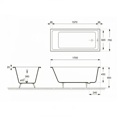 Чугунная ванна Delice Level 170x75 DLR230602R-AS с отверстиями под ручки с антискользящим покрытием