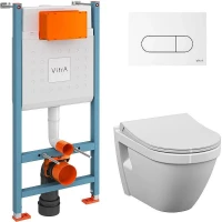 Комплект унитаза с инсталляцией Vitra L-Box S50 9003B003-7203 с сиденьем Микролифт и Белой глянцевой клавишей смыва