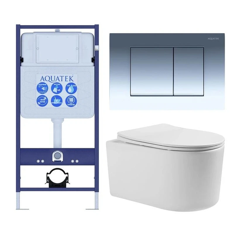 Комплект унитаза с инсталляцией Aquatek Set Aquatek Мия-010 4в1 цвет Белый с сиденьем Микролифт и клавишей смыва цвет Хром глянцевый