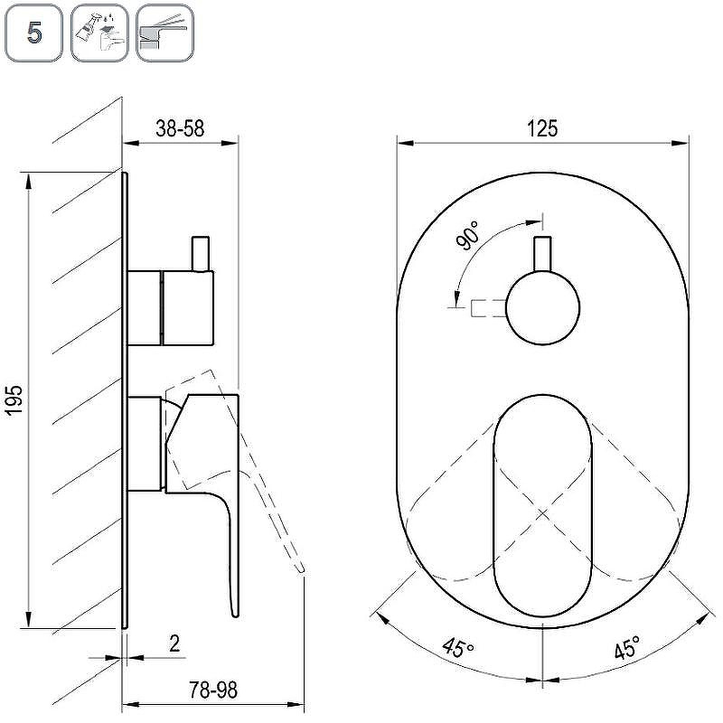 Смеситель для душа Ravak Eleganta EL 065.20BLM.O2 X070301 Черный матовый