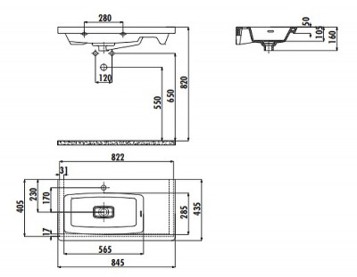 Раковина Creavit Memory 85 L MY085-00CB00E-0000 Белая фарфор подвесная, полувстраиваемая