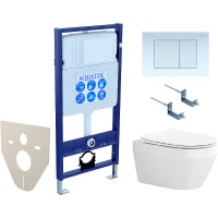 Комплект унитаза с инсталляцией Aquatek Set Aquatek Лея-009 4в1 с сиденьем Микролифт и Белой клавишей смыва фарфор подвесной