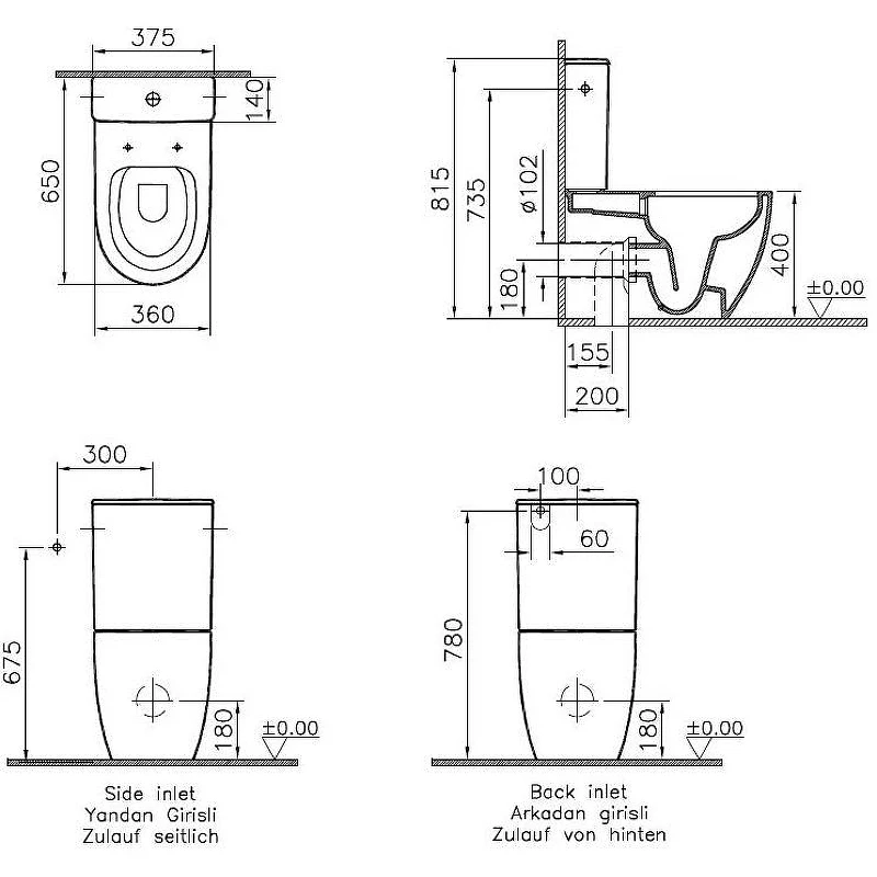 Унитаз компакт Vitra Sento Rim-ex back to wall 9830B003-7203 с бачком и сиденьем Микролифт фарфор напольный