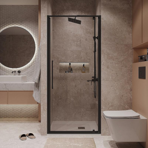 Душевая дверь Niagara Nova 80 NG-85-8AB профиль Черный матовый стекло прозрачное