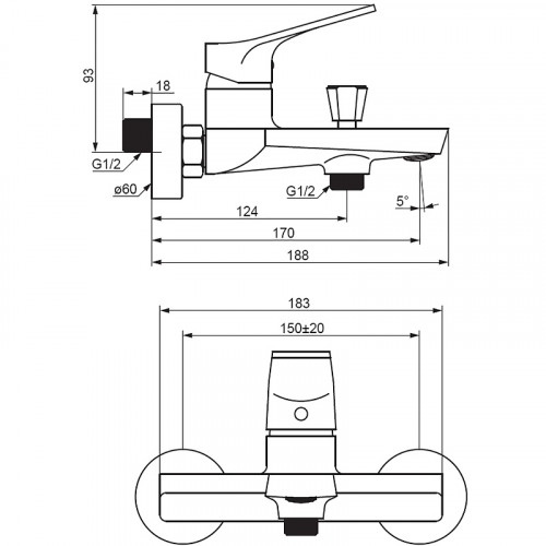 Смеситель для ванны Damixa Merkur 401000300 Черный матовый латунь на стену