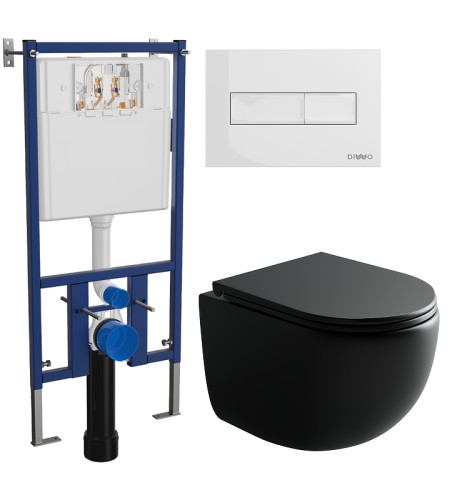 Унитаз с инсталляцией DIWO Ceramicanova UP Rimless CN4007MB + DIWO 4501 с сиденьем Микролифт с клавишей смыва цвет Глянцевый белый