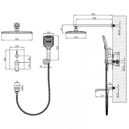 Душевая система Splenka S31.27.06 Черная матовая латунь встраиваемый