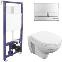 Комплект унитаза Cersanit Delfi TPL S-MZ-DELFI-PL с инсталляцией Berges Novum L3 040213 с сиденьем Микролифт и клавишей смыва Хром фарфор подвесной