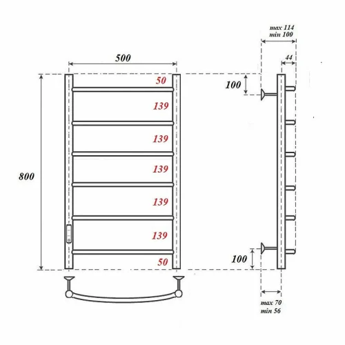 Электрический полотенцесушитель Point Афина PN04758 П6 500x800 диммер слева Хром