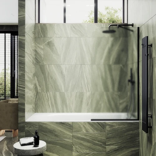 Шторка на ванну Maybah Glass MGV-137-6у 540x1400 в узком профиле Черный стекло сатиновое