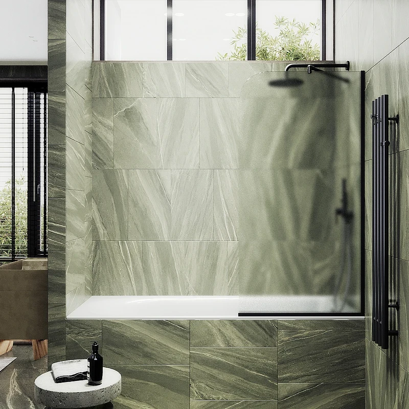 Шторка на ванну Maybah Glass MGV-137-6у 540x1400 в узком профиле Черный стекло сатиновое