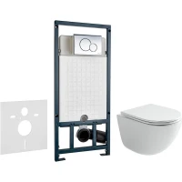Комплект унитаза Ceramicanova Vogue CN4008T с сиденьем Микролифт и инсталляцией WeltWasser WW Marberg 507 10000005949+10000005952 с клавишей смыва Хром глянцевый