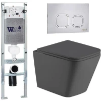 Комплект унитаза с инсталляцией WeltWasser AMBERG 350 ST + GELBACH 043 MT-GR + AMBERG RD-MT CR 10000012012 цвет Серый матовый с сиденьем Микролифт и клавишей смыва цвет Хром матовый