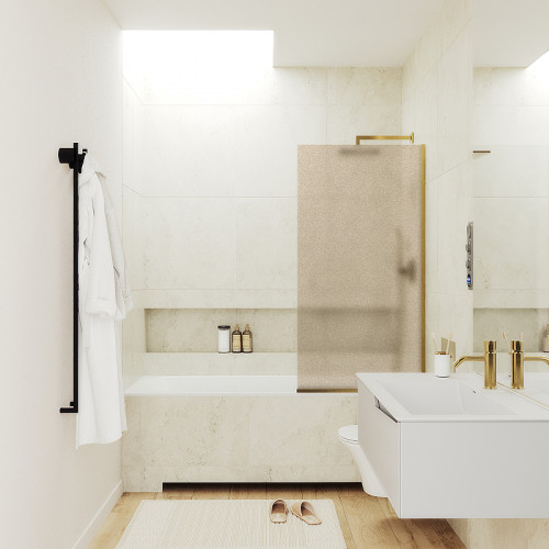 Шторка на ванну Maybah Glass MGV-77-3у 900x1400 в узком профиле Золото стекло бронзовое матовое