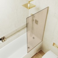 Шторка на ванну Maybah Glass MGV-77-3у 900x1400 в узком профиле Золото стекло бронзовое матовое