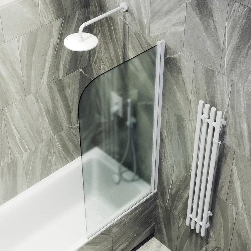 Шторка на ванну Maybah Glass MGV-615-1 600x1400 поворотная на монопетле Белый стекло сатиновое