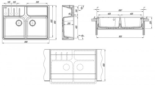 Кухонная мойка Florentina Вилладжио 90 20.385.F0898.102 цвет Черный
