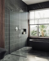 Душевая перегородка Maybah Glass MGD-677-5у 1090x1950 в узком профиле Хром матовый стекло прозрачное