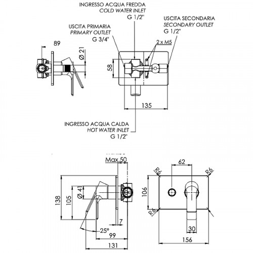 Смеситель для душа Remer Energy EY09HRGNO Черный матовый латунь встраиваемый