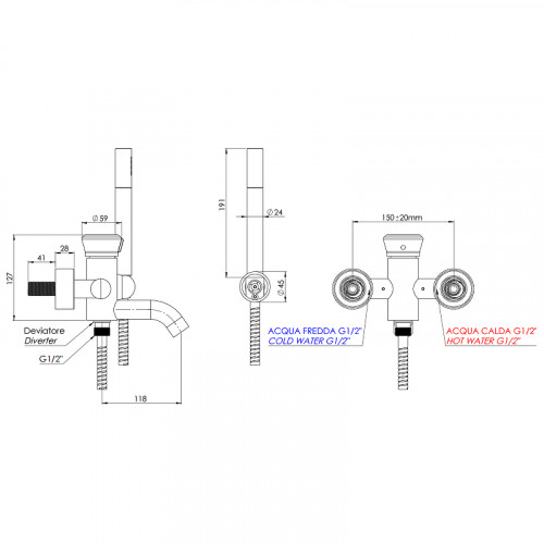 Смеситель для ванны Remer Element ET02 Хром латунь на стену
