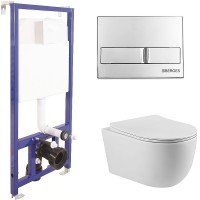 Комплект унитаза Vincea Evo Rimless VT1-34S с инсталляцией Berges Novum L3 040213 с сиденьем Микролифт и клавишей смыва Хром фарфор подвесной
