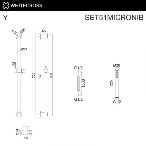 Душевой гарнитур Whitecross Y brushed nickel SET51MICRONIB цвет Никель брашированный