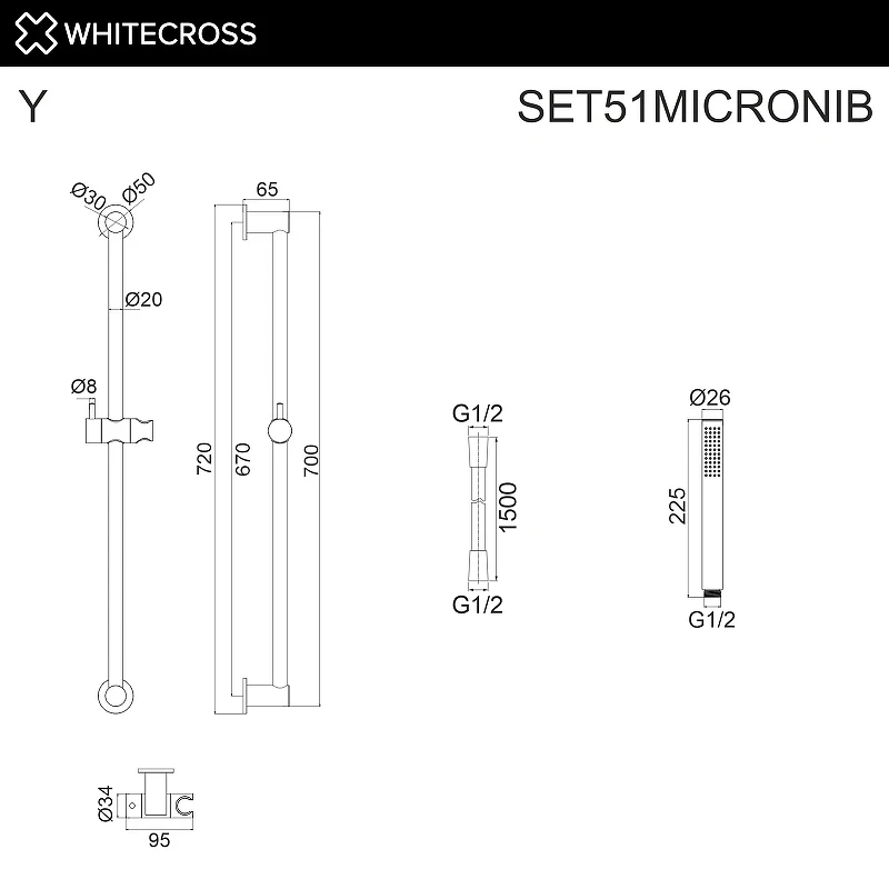 Душевой гарнитур Whitecross Y brushed nickel SET51MICRONIB цвет Никель брашированный