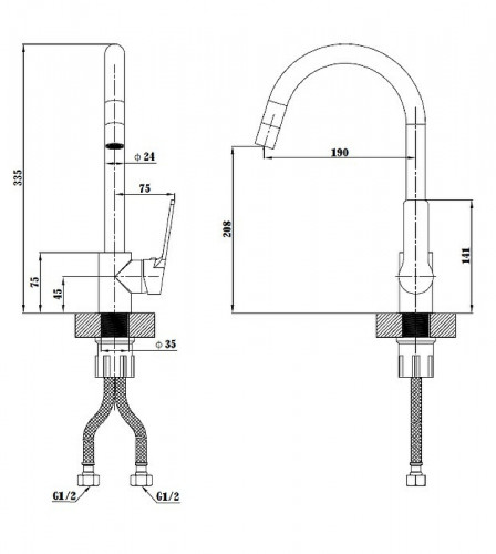 Смеситель для кухни ESKO Singapore Black SB 519 Черный матовый латунь