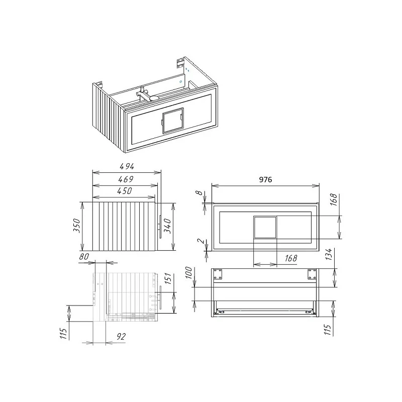 Тумба под раковину La Fenice Cubo 100 FNC-01-CUB-G-100 подвесная Серая матовая МДФ / ЛДСП