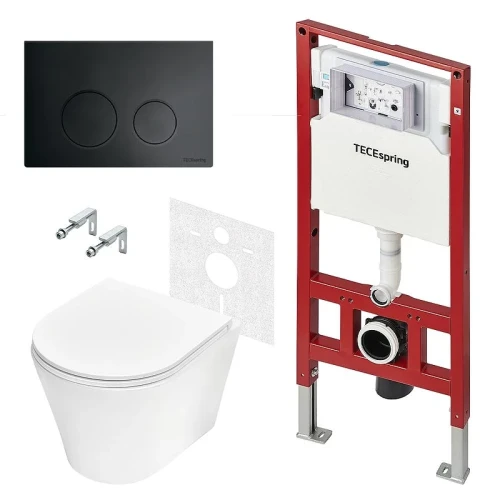Унитаз с инсталляцией Tece Spring base K401115WCK цвет Белый с сиденьем Микролифт и клавишей смыва цвет Черный матовый