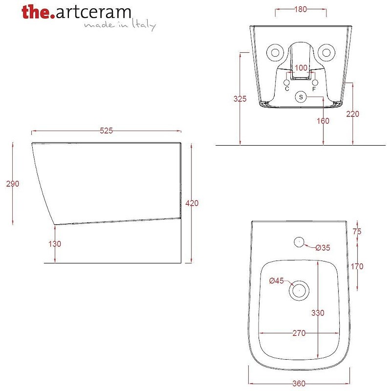Биде Artceram A16 ASB001 41 00 подвесное Matera