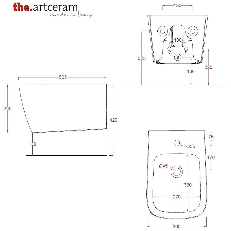Биде Artceram A16 ASB001 41 00 подвесное Matera