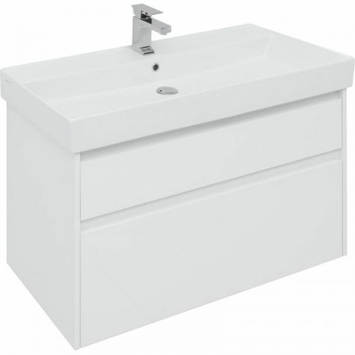 Тумба под раковину Aquanet Nova Lite Slim Synergy 100 249940 подвесная Белая глянцевая МДФ / ЛДСП