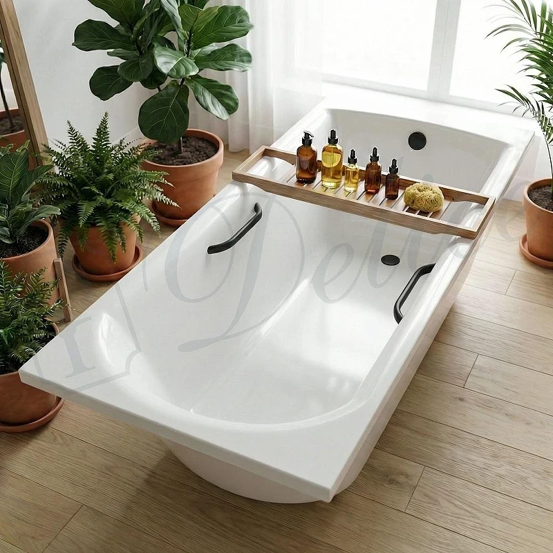 Ванна из искусственного камня Delice Astra 170х70 DLR330055RB-G цвет Белый глянцевый с черными ручками