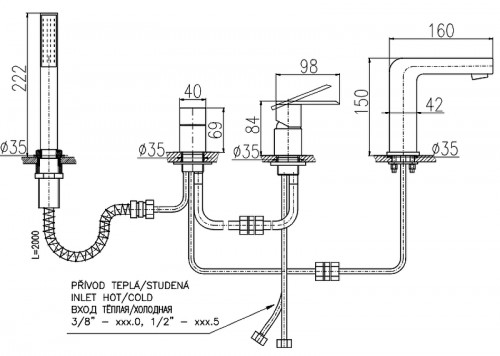 Смеситель на борт ванны Rav Slezak Loira LR565.5P Хром латунь