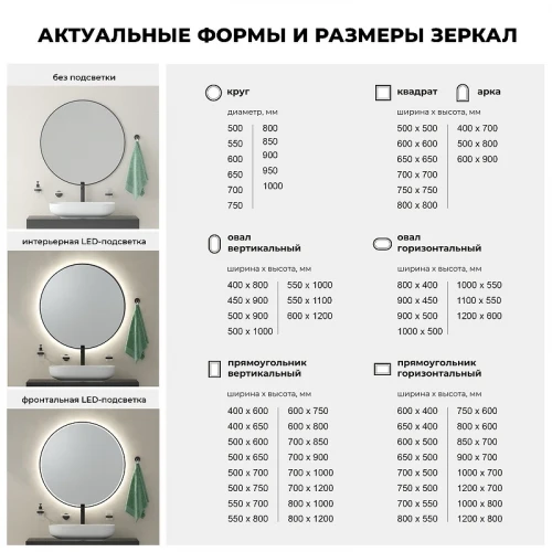 Зеркало Wellsee 7 Rays' Spectrum 50 172201730 с подсветкой цвет Черный матовый с сенсорным выключателем