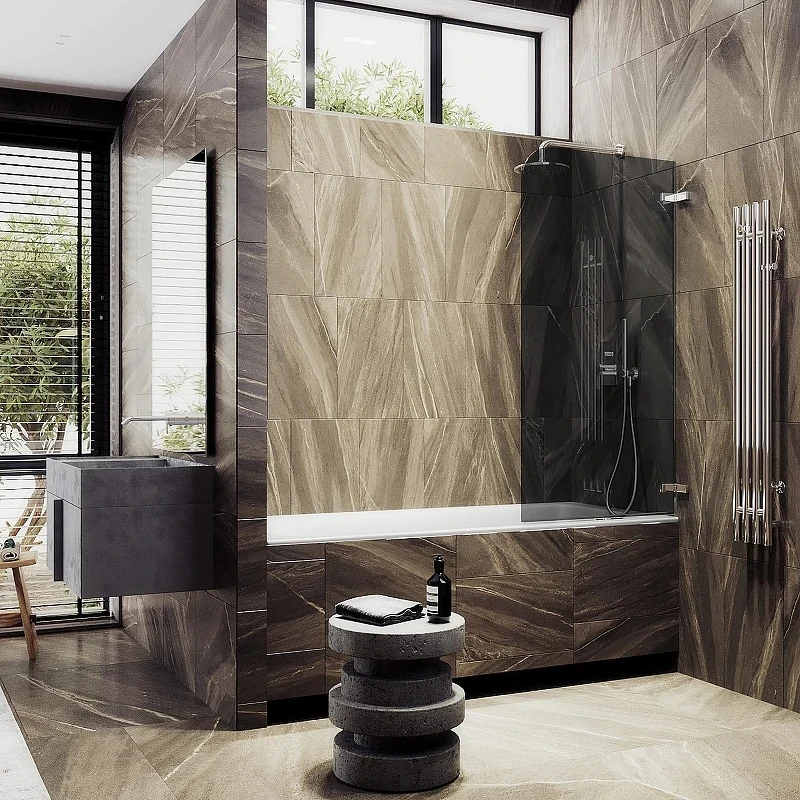 Шторка для ванны Maybah Glass MGV-650-4 405х1400 поворотная на петлях Хром глянцевый стекло графитовое